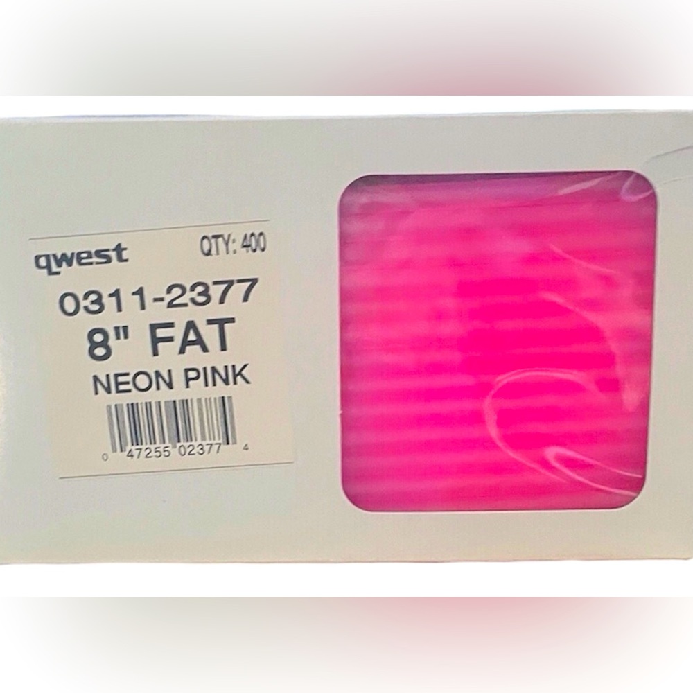 Plastic 8” Big FAT Straws Box of 400 NEON PINK